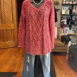 Over-sized, red, cable-knit sweater (s)